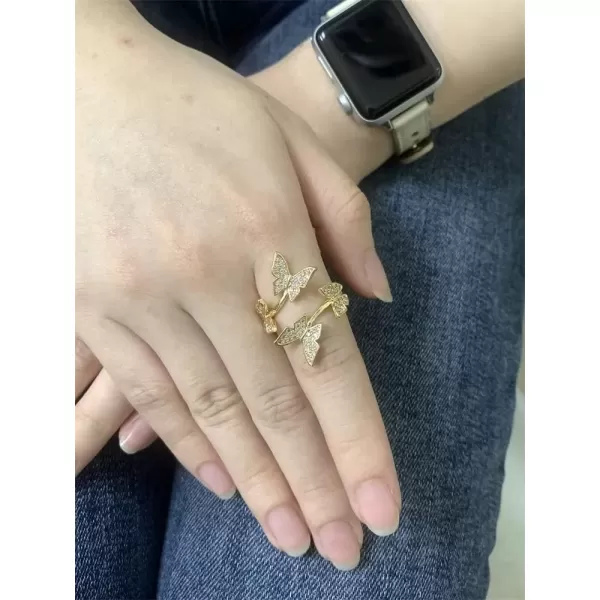 imageAdjustable CZ Butterfly Statement Rings for Women Girls 14K Gold Plated Expandable Open Wrap Finger Rings Comfort Fit Delicate Wedding Engagement Anniversary Jewelry Dainty Gift Stacking