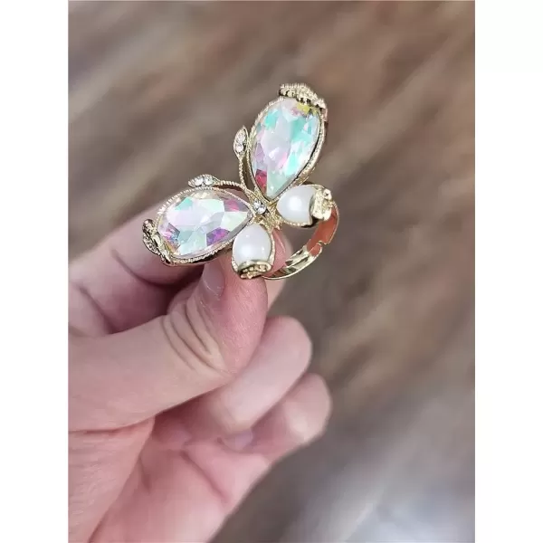 imageBig Butterfly Statement Ring for Women Girls Gold Antique Mosaic Crystal CZ Wedding Engagement Expandable Open Wrap Finger Rings Adjustable Comfort Fit Boho Indian Bollywood Style Exaggerated Y2K Jewelry