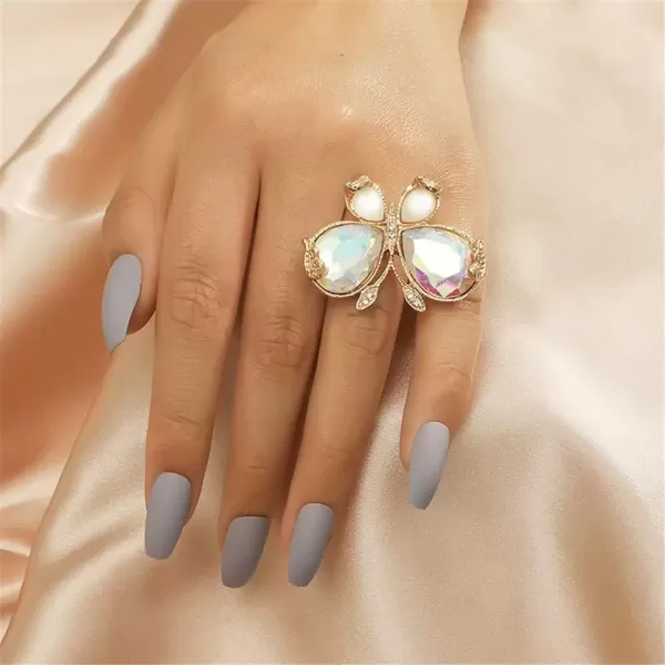 imageBig Butterfly Statement Ring for Women Girls Gold Antique Mosaic Crystal CZ Wedding Engagement Expandable Open Wrap Finger Rings Adjustable Comfort Fit Boho Indian Bollywood Style Exaggerated Y2K Jewelry