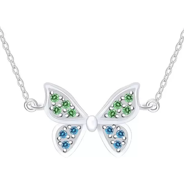 imageBlue Green Butterfly Crystal Pendant Necklace for Women Girls S925 Sterling Silver Cubic Zirconia Charm Dainty Simple Small Choker Necklaces Adjustable Chain Fashion Jewelry Birthday Wedding Christmas Gifts Silver