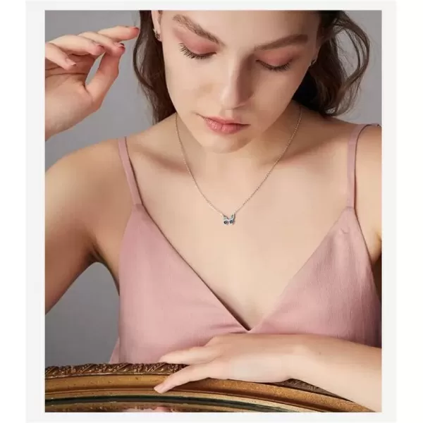 imageBlue Green Butterfly Crystal Pendant Necklace for Women Girls S925 Sterling Silver Cubic Zirconia Charm Dainty Simple Small Choker Necklaces Adjustable Chain Fashion Jewelry Birthday Wedding Christmas Gifts Silver