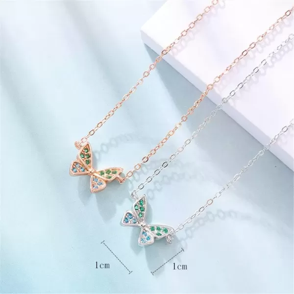 imageBlue Green Butterfly Crystal Pendant Necklace for Women Girls S925 Sterling Silver Cubic Zirconia Charm Dainty Simple Small Choker Necklaces Adjustable Chain Fashion Jewelry Birthday Wedding Christmas Gifts Silver