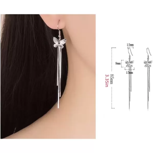 imageCarved Butterfly Tassel Dangle Hoop Earrings for Women Girls Hypoallergenic White Gold Plated Lightweight Charms Long Snake Chain Drop Dangling Fashion Dainty Jewelry Wedding Birthday Anniversary