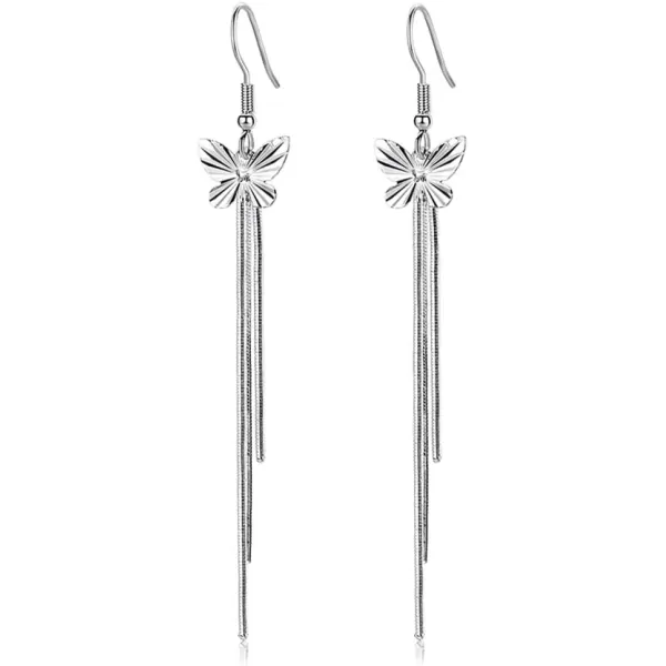 imageCarved Butterfly Tassel Dangle Hoop Earrings for Women Girls Hypoallergenic White Gold Plated Lightweight Charms Long Snake Chain Drop Dangling Fashion Dainty Jewelry Wedding Birthday Anniversary