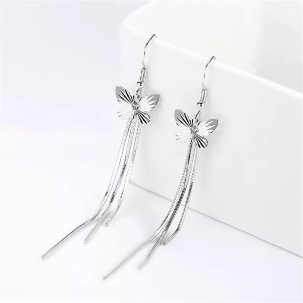 imageCarved Butterfly Tassel Dangle Hoop Earrings for Women Girls Hypoallergenic White Gold Plated Lightweight Charms Long Snake Chain Drop Dangling Fashion Dainty Jewelry Wedding Birthday Anniversary