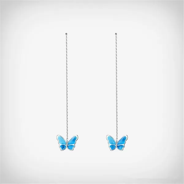 imageCrystal Butterfly Sterling Silver Earrings for Women Girls Hypoallergenic Tiny Small Threader Bar Stud Tassel Drop Dangle Cuff Cartilage Tragus Hypoallergenic Dainty Cute Jewelry Long Chain Blue