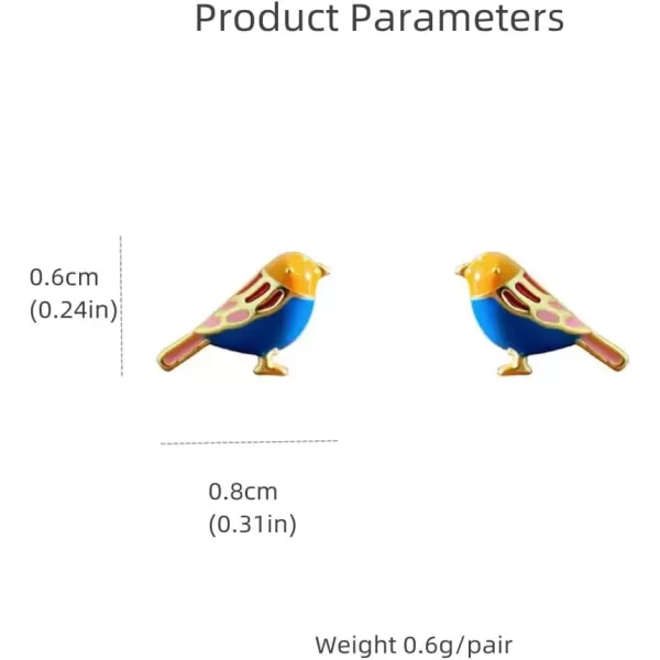 imageCute Bird Stud Earrings for Women Girls 925 Sterling Silver Gold Tone Tiny Small Animal Pet Enameled Blue Yellow Pink Feather Birds Tragus Post Nickel Free Piercing Ear Jewelry Dainty Gifts Halloween Christmas