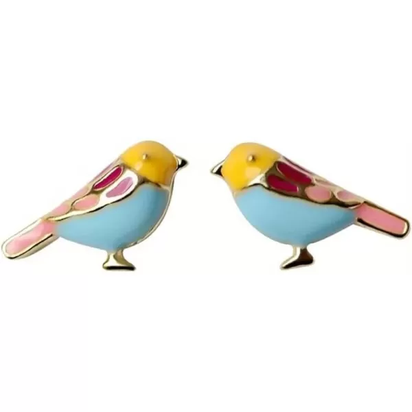 imageCute Bird Stud Earrings for Women Girls 925 Sterling Silver Gold Tone Tiny Small Animal Pet Enameled Blue Yellow Pink Feather Birds Tragus Post Nickel Free Piercing Ear Jewelry Dainty Gifts Halloween Christmas