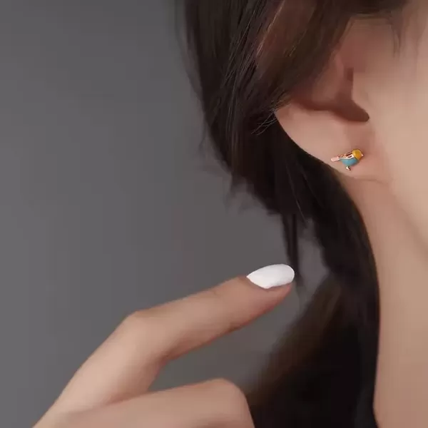 imageCute Bird Stud Earrings for Women Girls 925 Sterling Silver Gold Tone Tiny Small Animal Pet Enameled Blue Yellow Pink Feather Birds Tragus Post Nickel Free Piercing Ear Jewelry Dainty Gifts Halloween Christmas