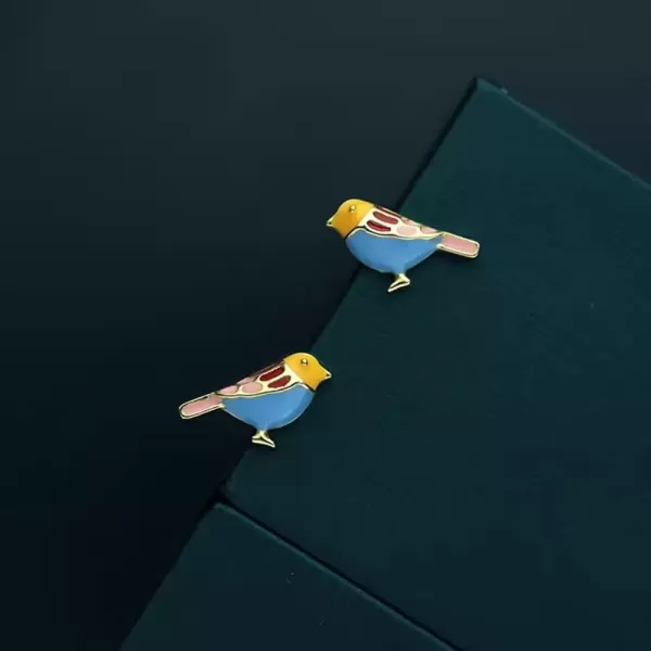 imageCute Bird Stud Earrings for Women Girls 925 Sterling Silver Gold Tone Tiny Small Animal Pet Enameled Blue Yellow Pink Feather Birds Tragus Post Nickel Free Piercing Ear Jewelry Dainty Gifts Halloween Christmas