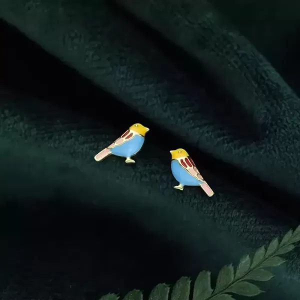 imageCute Bird Stud Earrings for Women Girls 925 Sterling Silver Gold Tone Tiny Small Animal Pet Enameled Blue Yellow Pink Feather Birds Tragus Post Nickel Free Piercing Ear Jewelry Dainty Gifts Halloween Christmas
