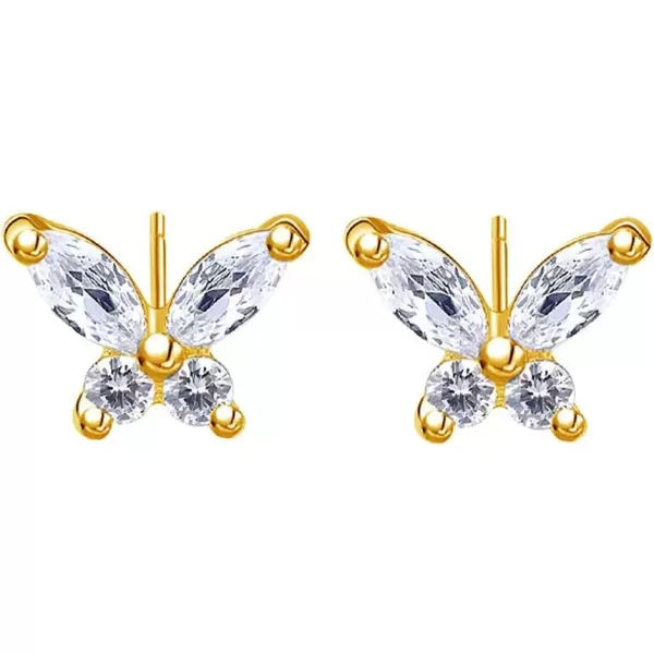 imageDainty Bee Butterfly Tiny Crystal Stud Earrings for Women Girls 925 Sterling Silver Hypoallergenic Mini Cute Animal Studs Tragus Lucky Post Pin Fashion Christmas BFF Jewelry