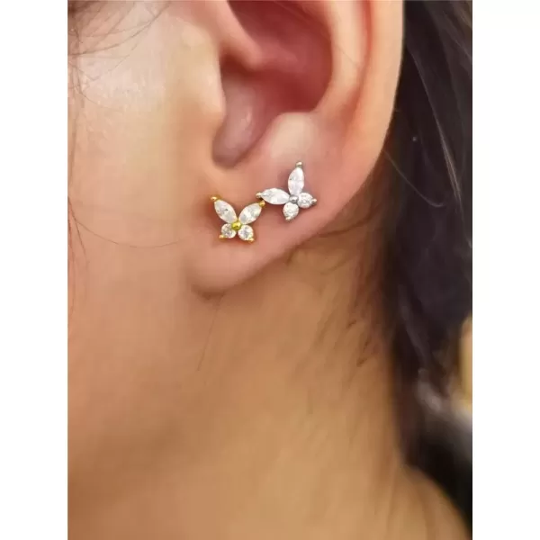 imageDainty Bee Butterfly Tiny Crystal Stud Earrings for Women Girls 925 Sterling Silver Hypoallergenic Mini Cute Animal Studs Tragus Lucky Post Pin Fashion Christmas BFF Jewelry