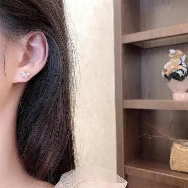imageDainty Bee Butterfly Tiny Crystal Stud Earrings for Women Girls 925 Sterling Silver Hypoallergenic Mini Cute Animal Studs Tragus Lucky Post Pin Fashion Christmas BFF Jewelry