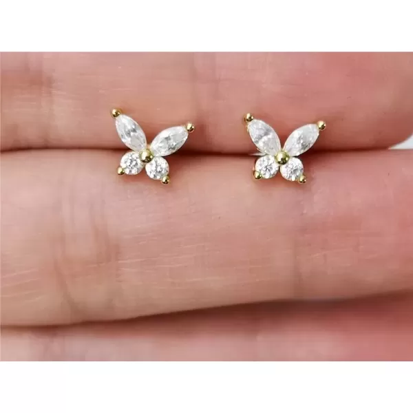 imageDainty Bee Butterfly Tiny Crystal Stud Earrings for Women Girls 925 Sterling Silver Hypoallergenic Mini Cute Animal Studs Tragus Lucky Post Pin Fashion Christmas BFF Jewelry