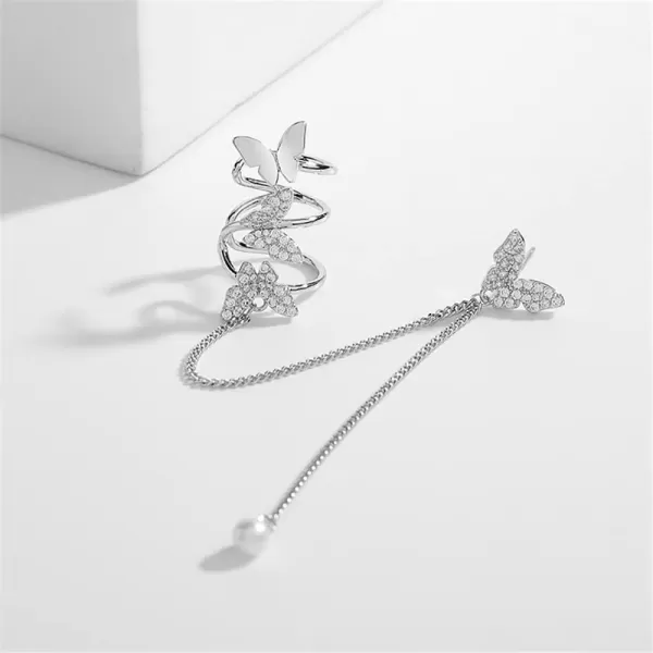 imageDainty Butterfly Cuff Earrings for Women Girls 925 Sterling Silver Post Pin Shell Pearl Chain Drop Dangle Cubic Zirconia Butterflies Ear Wrap Climber Crawler Fashion Birthday Wedding Jewelry Gift 1 Piece