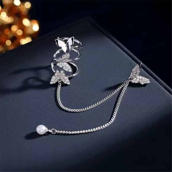 imageDainty Butterfly Cuff Earrings for Women Girls 925 Sterling Silver Post Pin Shell Pearl Chain Drop Dangle Cubic Zirconia Butterflies Ear Wrap Climber Crawler Fashion Birthday Wedding Jewelry Gift 1 Piece