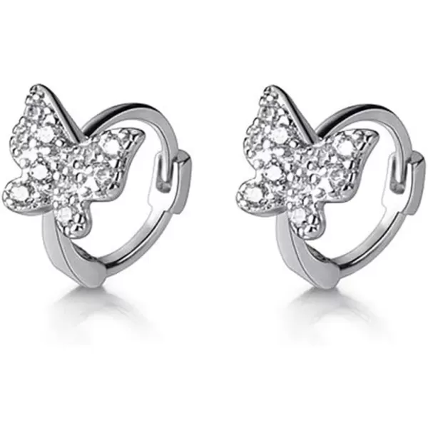 imageDainty CZ Butterfly Tiny Cartilage Hoop Earrings for Women Girls 925 Sterling Silver Cubic Zirconia Small Petite Huggie Hoops 6mm Cuff Wrap Piercing Stud Earring Fashion Cute Jewelry Silver