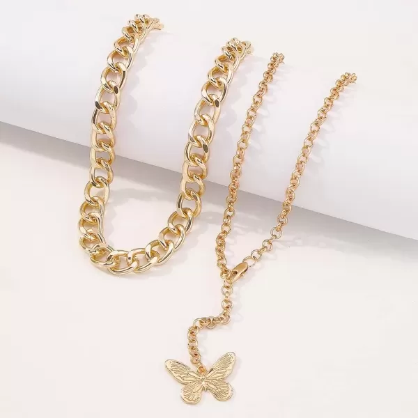 imageDtja 2 PCS Punk Butterfly Choker Y Necklaces Set for Women Gold Plated Big Layered Statement Link Chain Charm Pendant Necklaces Aesthetic Fashion Retro Y2K Jewelry