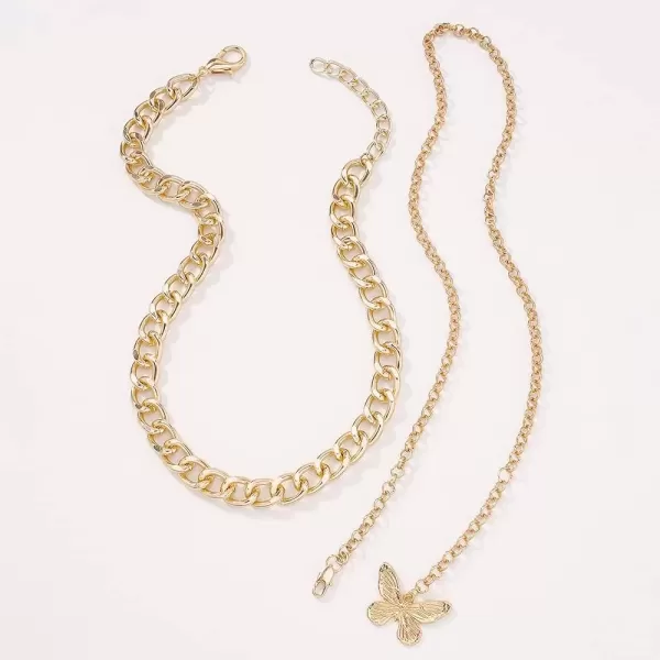 imageDtja 2 PCS Punk Butterfly Choker Y Necklaces Set for Women Gold Plated Big Layered Statement Link Chain Charm Pendant Necklaces Aesthetic Fashion Retro Y2K Jewelry