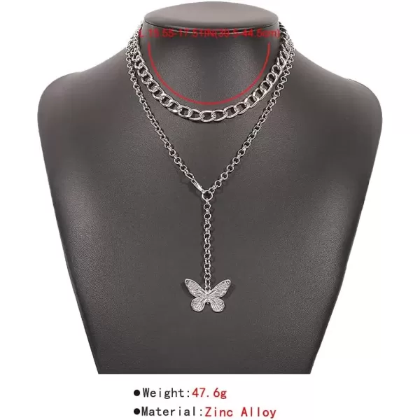 imageDtja 2 PCS Punk Butterfly Choker Y Necklaces Set for Women Gold Plated Big Layered Statement Link Chain Charm Pendant Necklaces Aesthetic Fashion Retro Y2K Jewelry