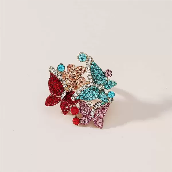imageDtja 3 Crystal Butterfly Statement Ring for Women Gold Plated Big Colorful CZ Butterflies Flower Finger Rings Size 7 Comfort Fit Delicate Elegant Jewelry Wedding Birthday for Mom Sister Bridesmaids