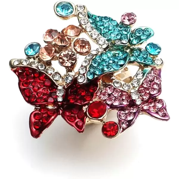 imageDtja 3 Crystal Butterfly Statement Ring for Women Gold Plated Big Colorful CZ Butterflies Flower Finger Rings Size 7 Comfort Fit Delicate Elegant Jewelry Wedding Birthday for Mom Sister Bridesmaids