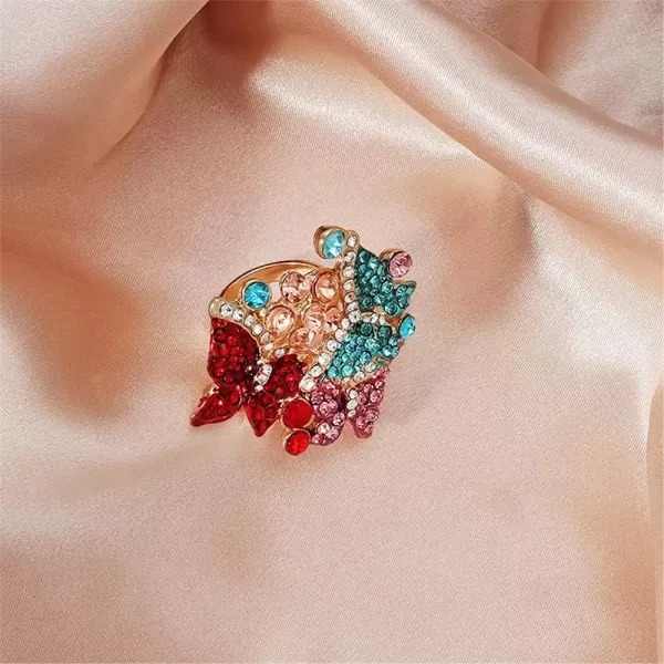 imageDtja 3 Crystal Butterfly Statement Ring for Women Gold Plated Big Colorful CZ Butterflies Flower Finger Rings Size 7 Comfort Fit Delicate Elegant Jewelry Wedding Birthday for Mom Sister Bridesmaids