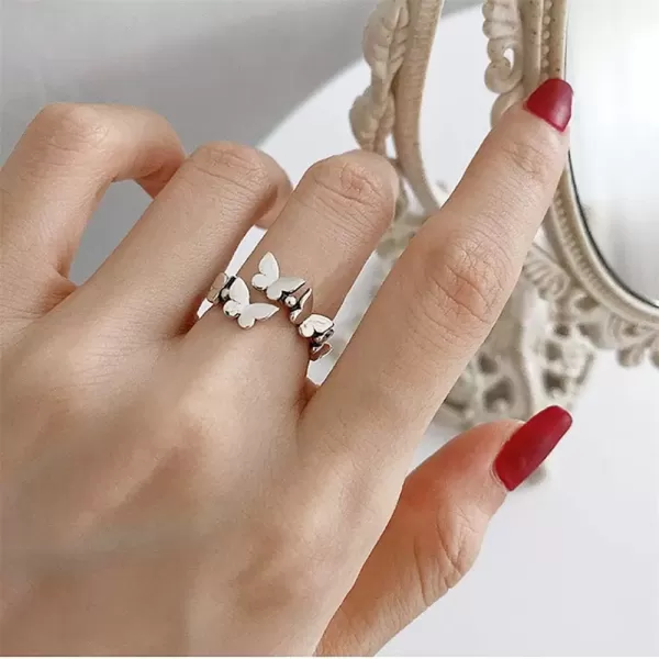 imageDtja Butterfly 925 Sterling Silver Ring for Women Vintage Oxidized Ball Bead Expandable Open Rings Adjustable Boho Hand Made Jewelry Birthday Anniversary Christmas Valentines