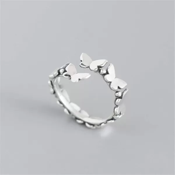 imageDtja Butterfly 925 Sterling Silver Ring for Women Vintage Oxidized Ball Bead Expandable Open Rings Adjustable Boho Hand Made Jewelry Birthday Anniversary Christmas Valentines