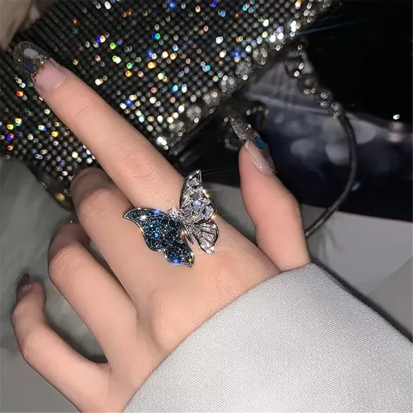 imageDtja Crystal Butterfly Star Silvery Statement Finger Rings for Women Blue CZ Luxury Sparkling Adjustable Comfort Fit Expandeble Wedding Engagement Promise Jewelry