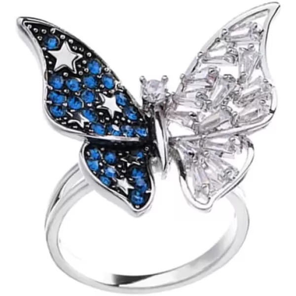 imageDtja Crystal Butterfly Star Silvery Statement Finger Rings for Women Blue CZ Luxury Sparkling Adjustable Comfort Fit Expandeble Wedding Engagement Promise Jewelry