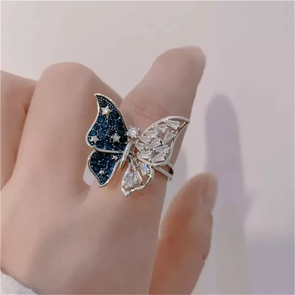 imageDtja Crystal Butterfly Star Silvery Statement Finger Rings for Women Blue CZ Luxury Sparkling Adjustable Comfort Fit Expandeble Wedding Engagement Promise Jewelry