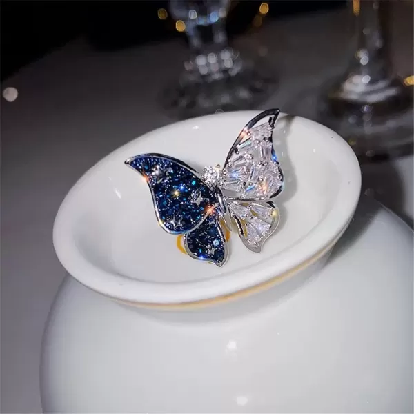 imageDtja Crystal Butterfly Star Silvery Statement Finger Rings for Women Blue CZ Luxury Sparkling Adjustable Comfort Fit Expandeble Wedding Engagement Promise Jewelry