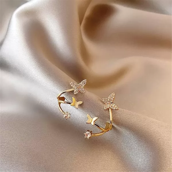imageGold Butterfly Non Piercing Ear Cuff Wrap Earrings for Women Cubic Zirconia Dainty 3 Layered Huggie Cartilage Clip on Earring Nickel Free Birthday Party Jewelry Gift