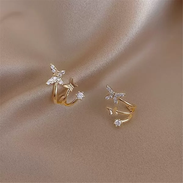 imageGold Butterfly Non Piercing Ear Cuff Wrap Earrings for Women Cubic Zirconia Dainty 3 Layered Huggie Cartilage Clip on Earring Nickel Free Birthday Party Jewelry Gift