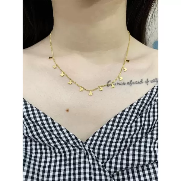 imageGold Butterfly Stainless Steel Pendant Necklace for Women Girl Dainty Cute Butterflies Animal Adjustable Charm Chain Choker Necklaces Wedding Birthday Party Christmas Jewelry Gift 18 Inches