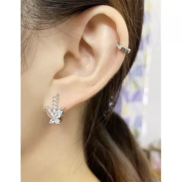 imageHuggie CZ Butterfly Small Hoop 14G Piercing Earrings for Women 925 Silver Plated Delicate Diamond Lever Back ClickTop Wedding Birthday Graduation Jewelry Gift for Daughter Sister
