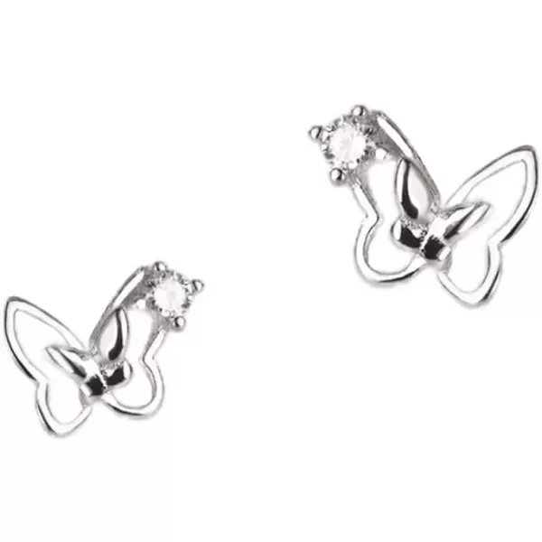 imageMini CZ Butterfly Earrings Sterling Silver Small Stud for Women Girls Hypoallergenic Tiny Cute Hollow Animal Studs Cartilage Tragus Post Pin Dainty Piercing Jewelry Gifts