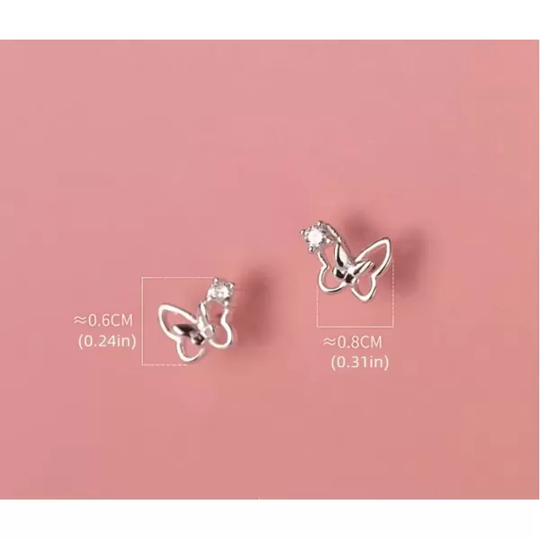 imageMini CZ Butterfly Earrings Sterling Silver Small Stud for Women Girls Hypoallergenic Tiny Cute Hollow Animal Studs Cartilage Tragus Post Pin Dainty Piercing Jewelry Gifts