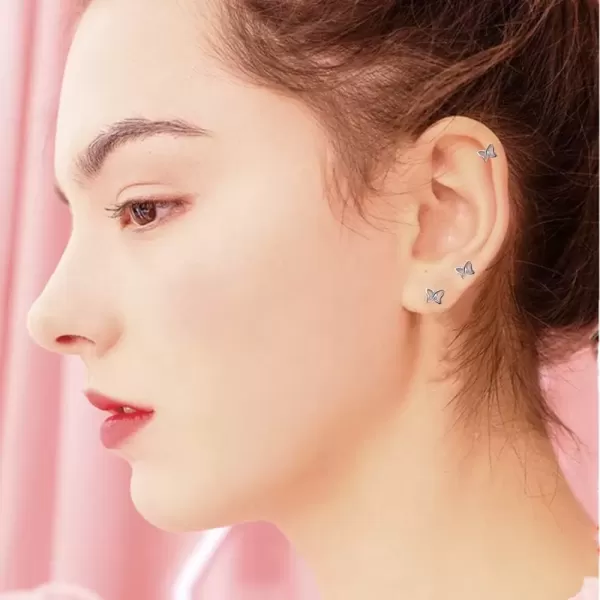 imageMinimalist Infinity Butterfly Earrings for Women 925 Sterling Silver Hypoallergenic Small Cute Stud Cartilage Tragus Post Nickel Free Simple Animal 20G Ear Piercing Jewelry