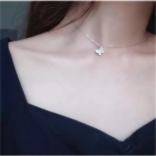 imageSterling Silver Cute Butterfly Necklace for Women Teen Girls Crystal Cubic Zirconia Charm Dainty Small Pendant Choker Necklace Adjustable Chain 18quot Fashion Jewelry silver