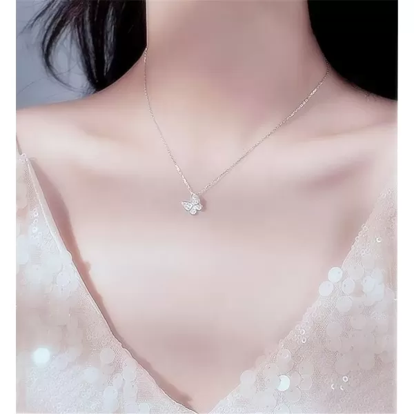 imageSterling Silver Cute Butterfly Necklace for Women Teen Girls Crystal Cubic Zirconia Charm Dainty Small Pendant Choker Necklace Adjustable Chain 18quot Fashion Jewelry silver