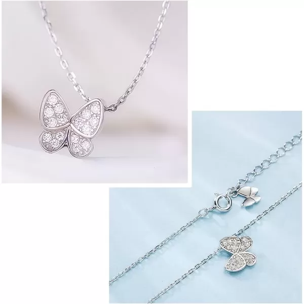 imageSterling Silver Cute Butterfly Necklace for Women Teen Girls Crystal Cubic Zirconia Charm Dainty Small Pendant Choker Necklace Adjustable Chain 18quot Fashion Jewelry silver