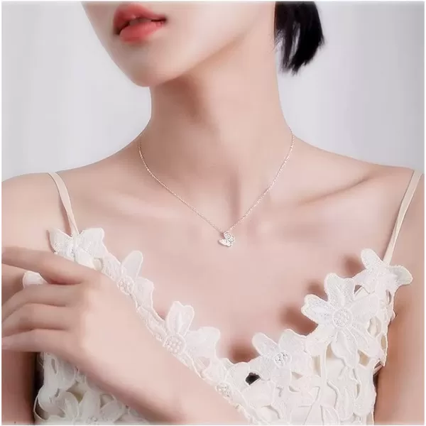 imageSterling Silver Cute Butterfly Necklace for Women Teen Girls Crystal Cubic Zirconia Charm Dainty Small Pendant Choker Necklace Adjustable Chain 18quot Fashion Jewelry silver