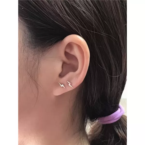 imageSterling Silver Lightning Bolt Tiny Stud Earrings for Women Girls Men Hypoallergenic Pierced Ear Minimalist Polished Mini Flash Thunder Button Tragus Post Pin Body Jewelry85mm Silvery