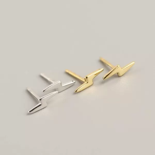 imageSterling Silver Lightning Bolt Tiny Stud Earrings for Women Girls Men Hypoallergenic Pierced Ear Minimalist Polished Mini Flash Thunder Button Tragus Post Pin Body Jewelry85mm Yellow Plated