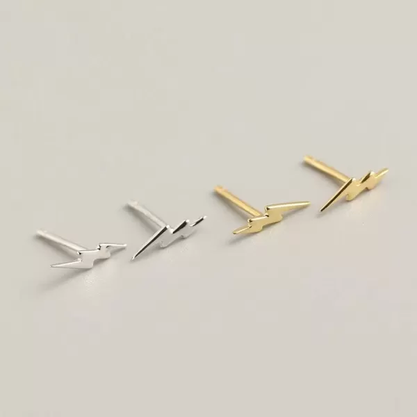 imageSterling Silver Lightning Bolt Tiny Stud Earrings for Women Girls Men Hypoallergenic Pierced Ear Minimalist Polished Mini Flash Thunder Button Tragus Post Pin Body Jewelry95mm Yellow