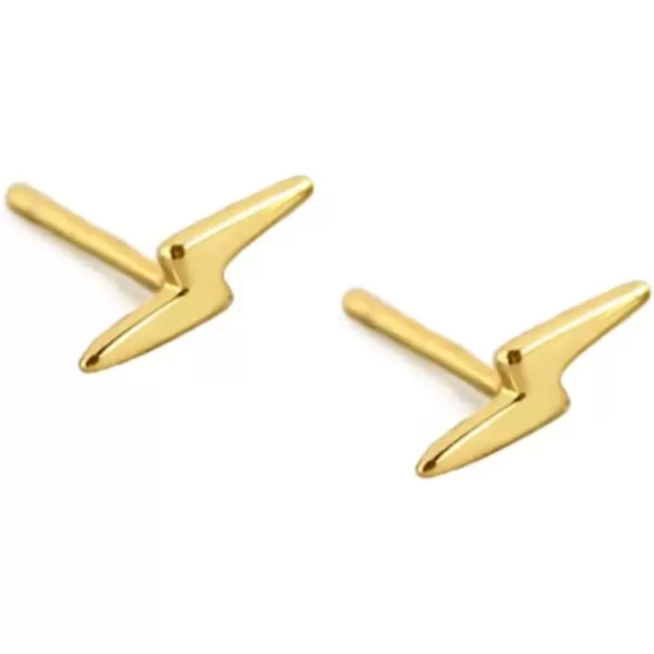 imageSterling Silver Lightning Bolt Tiny Stud Earrings for Women Girls Men Hypoallergenic Pierced Ear Minimalist Polished Mini Flash Thunder Button Tragus Post Pin Body Jewelry85mm Yellow Plated