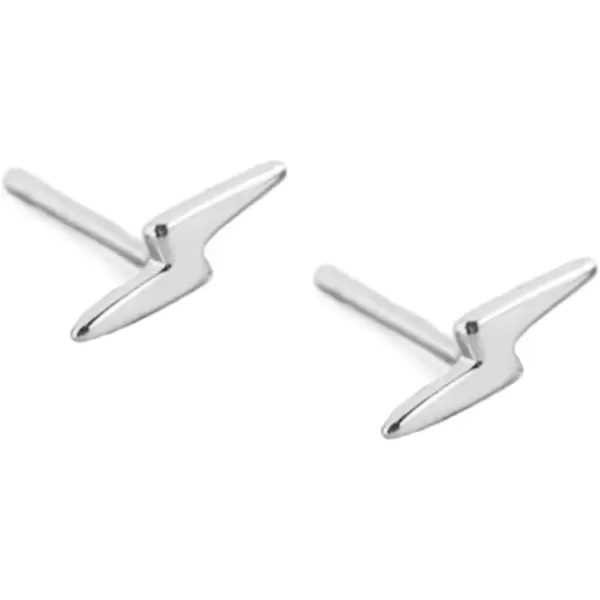 imageSterling Silver Lightning Bolt Tiny Stud Earrings for Women Girls Men Hypoallergenic Pierced Ear Minimalist Polished Mini Flash Thunder Button Tragus Post Pin Body Jewelry85mm Silvery